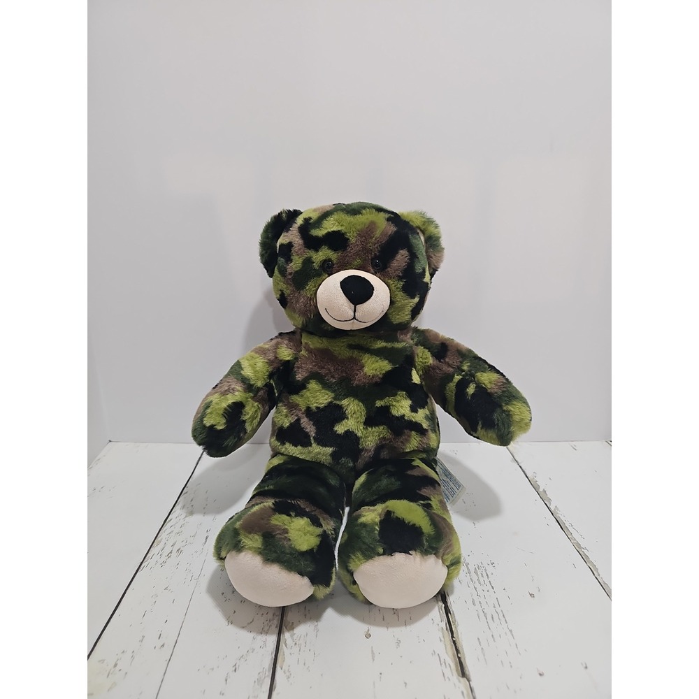 Build a Bear Teddy Bear Green Camo Camouflage 16" Plush Stuffed Animal Toy